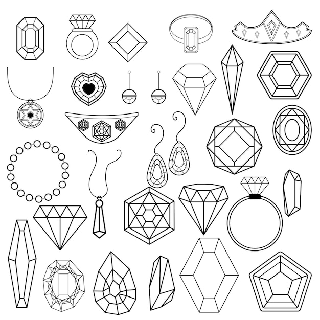 Free Vector jewelry line art doodle illustration collections