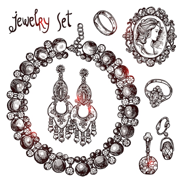 Free Vector jewelry sketch set