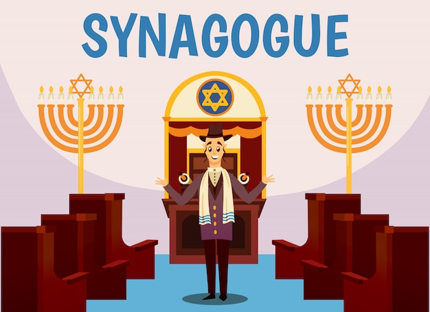 Free vector jewish synagogue cartoon illustration