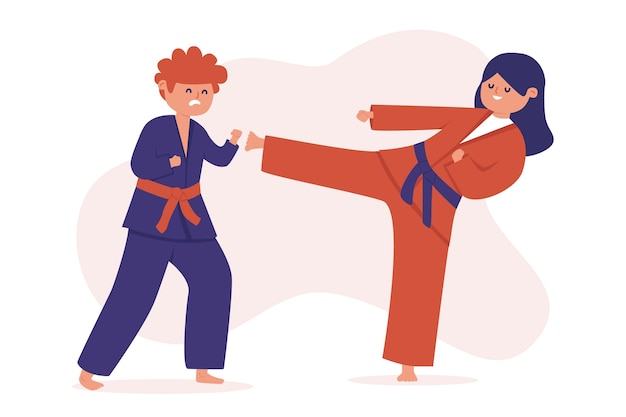 Jiu-jitsu athletes fighting illustration