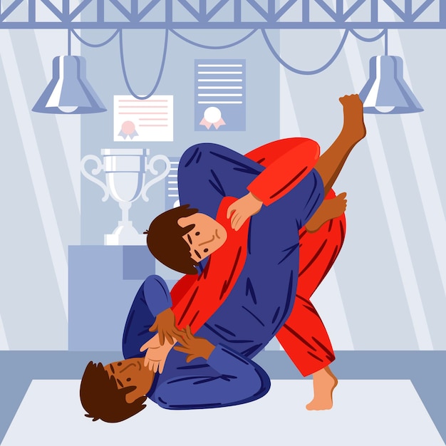 Free Vector jiu jitsu athletes fighting