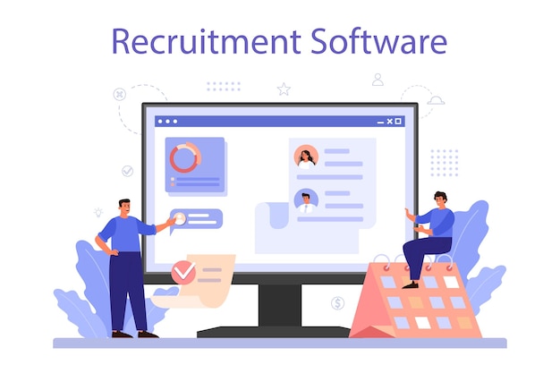 Job instruction online service or platform Personnel management Providing new empolyee with company information Recruitment software Isolated flat vector illustration