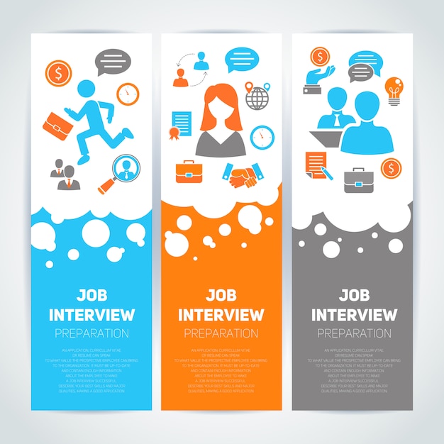 Free Vector job interview flat banner template set with elements composition