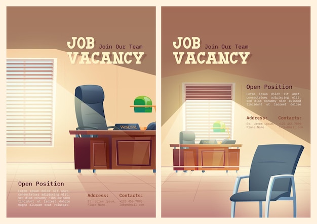 Job vacancy cartoon posters we are hiring concept