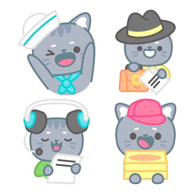 Free Vector jobs stickers collection with tomomi the cat