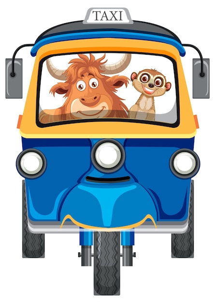 Free Vector joyful animals riding in a taxi