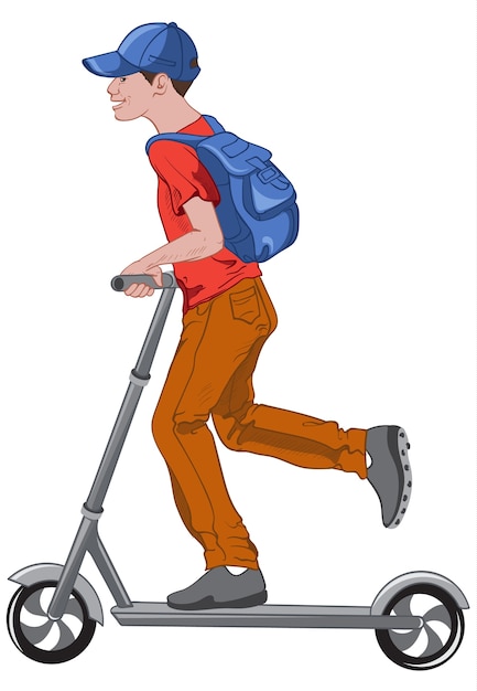 Free Vector joyful boy riding a kick scooter