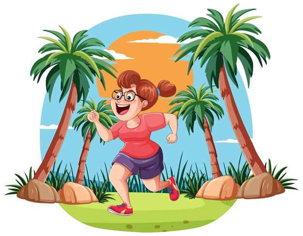 Joyful Woman Jogging in Tropical Setting