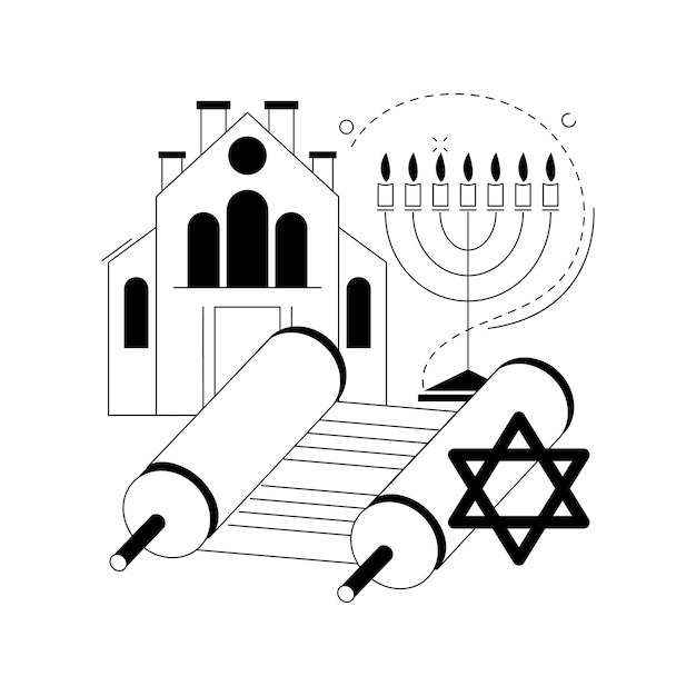 Judaism abstract concept vector illustration Judaism monotheistic religion orthodox jewish star of david torah scroll in synagogue oldest faith kippah hanukkah menorah abstract metaphor