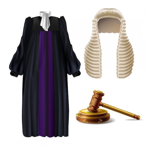 Free Vector judge ceremonial clothing and wooden gavel 