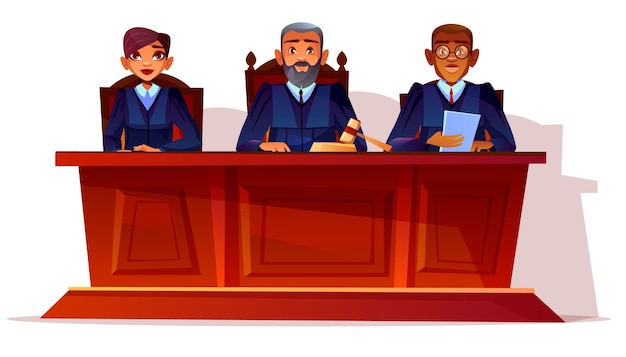 Free Vector judges at court hearing illustration. prosecutor and legal secretary woman or assessor 