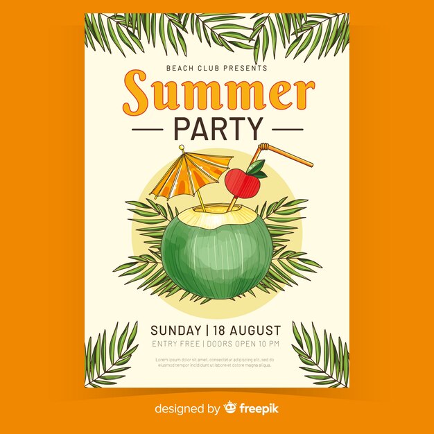 Juice in coconut summer party poster