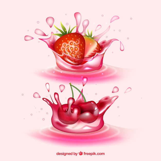 Free Vector juice splashes collection with realistic fruits