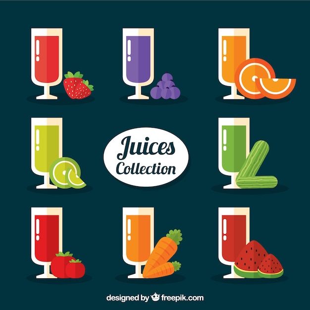 Free vector juices collection in flat design with fruits