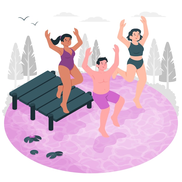 Free Vector jump into lake concept illustration