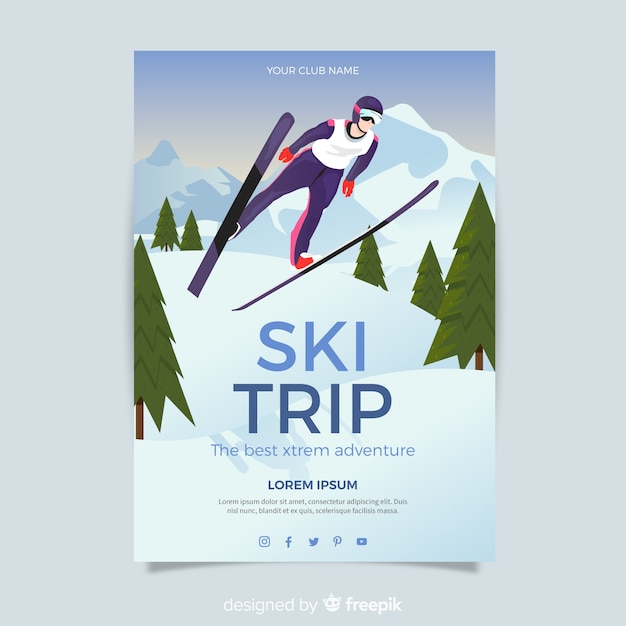 Free Vector jump ski trip poster