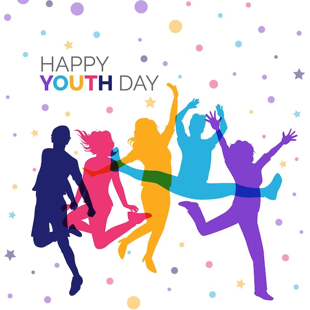 Free vector jumping people silhouettes on youth day