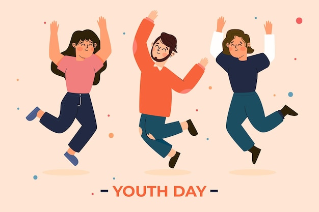 Jumping people on youth day in flat design