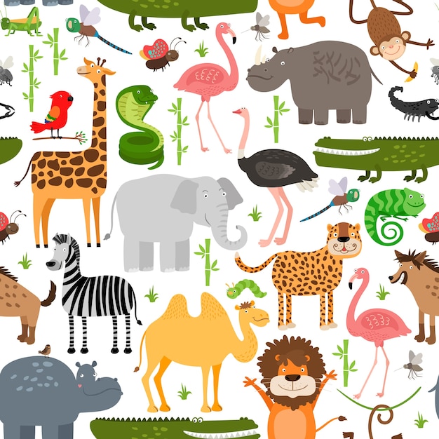 Free Vector jungle animals seamless pattern.