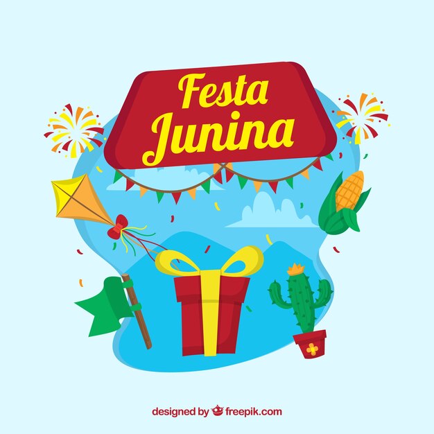 Junina party background with gift and other elements