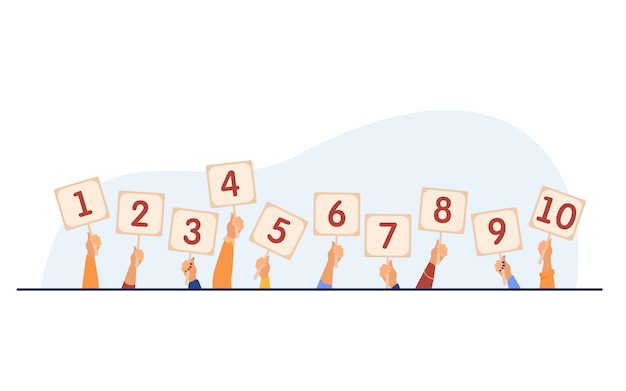 Free Vector jury giving evaluation and showing scorecards