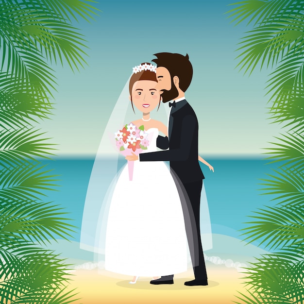 Free Vector just married couple in the beach