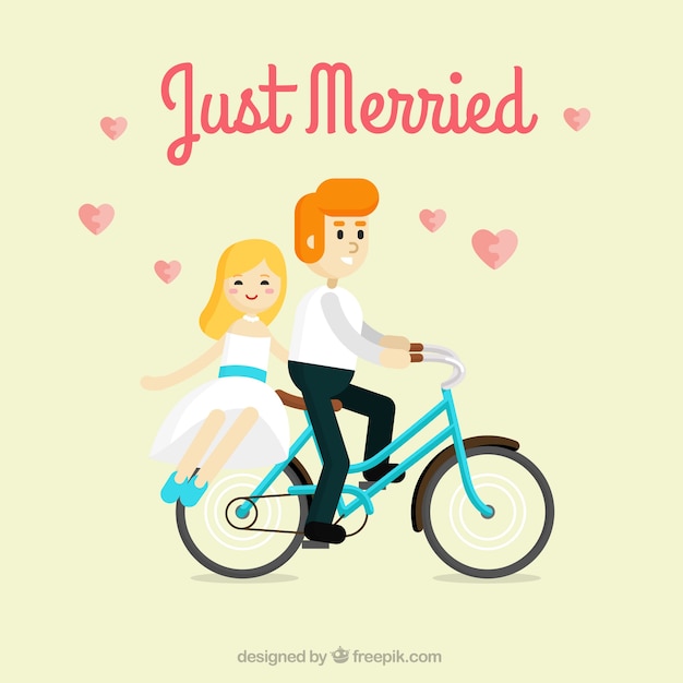 Free Vector just married couple on a bike