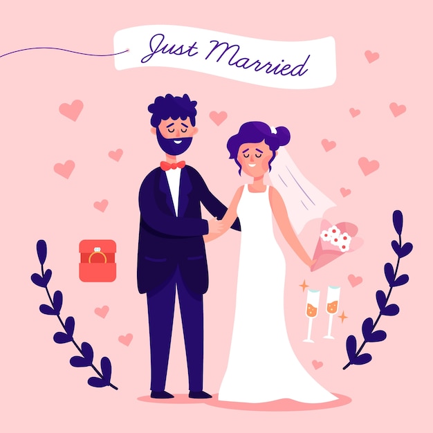 Free Vector just married couple in flat design