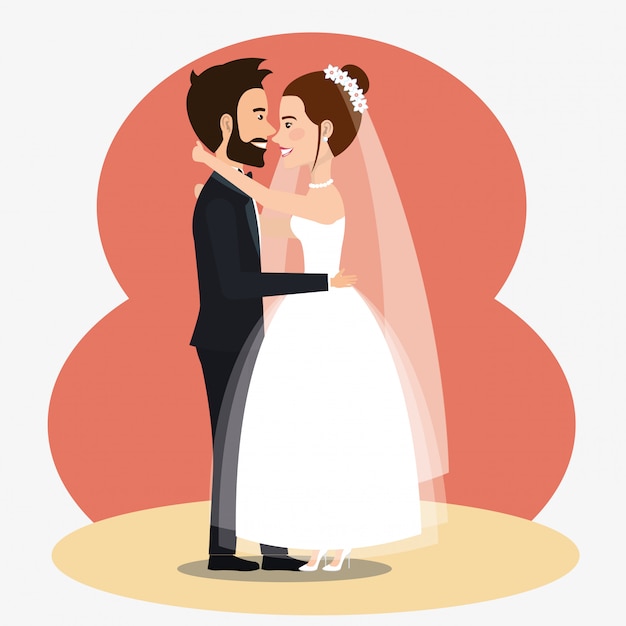 Free Vector just married couple kissing avatars characters