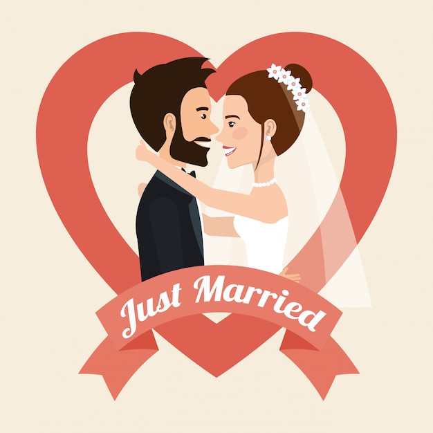 Free Vector just married couple kissing avatars characters