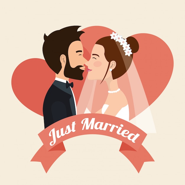 Free Vector just married couple kissing avatars characters