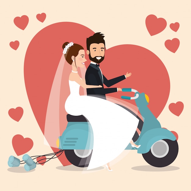 just married couple in motorcycle avatars characters