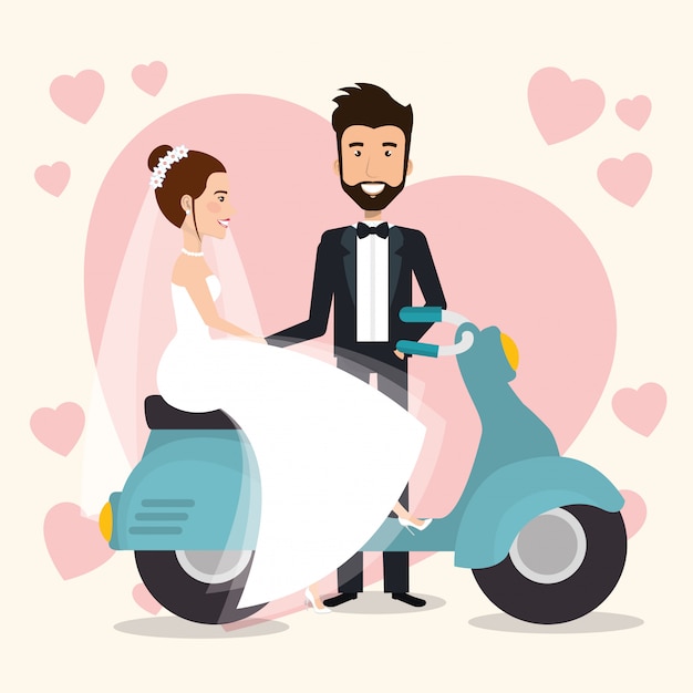 just married couple in motorcycle avatars characters