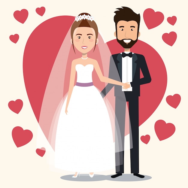 just married couple with hearts avatars characters