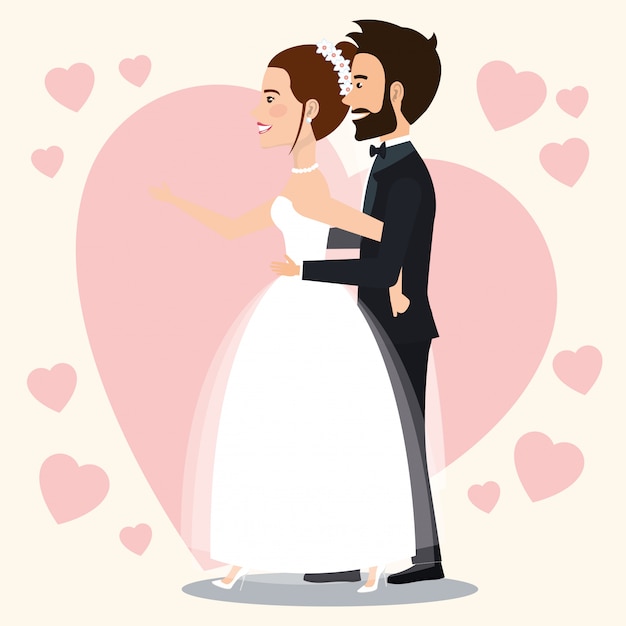 just married couple with hearts avatars characters