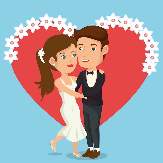 just married couple with hearts avatars characters