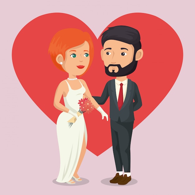 Free Vector just married couple with hearts avatars characters