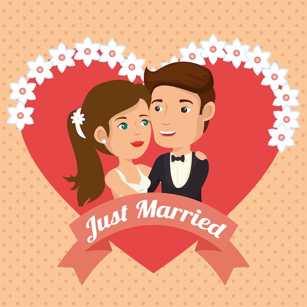 just married couple with hearts avatars characters