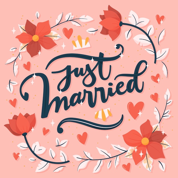 Free Vector just married lettering with flowers