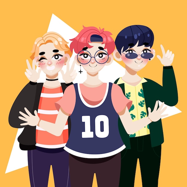 K-pop boy band illustrated