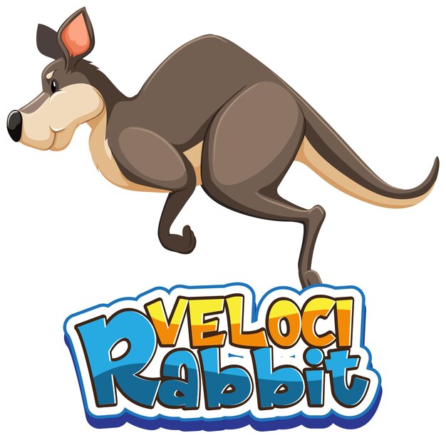 Kangaroo cartoon character with Velocirabbit font banner isolated