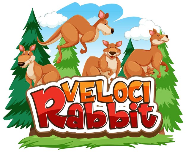 Kangaroo cartoon character with Velocirabbit font banner isolated