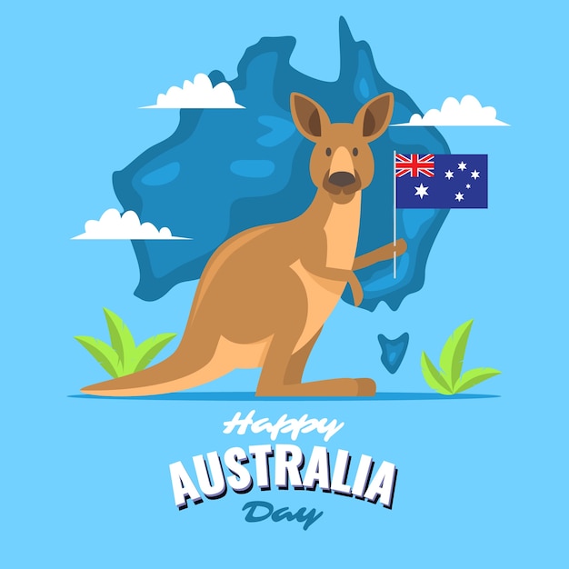 Kangaroo holding a flag on australia day