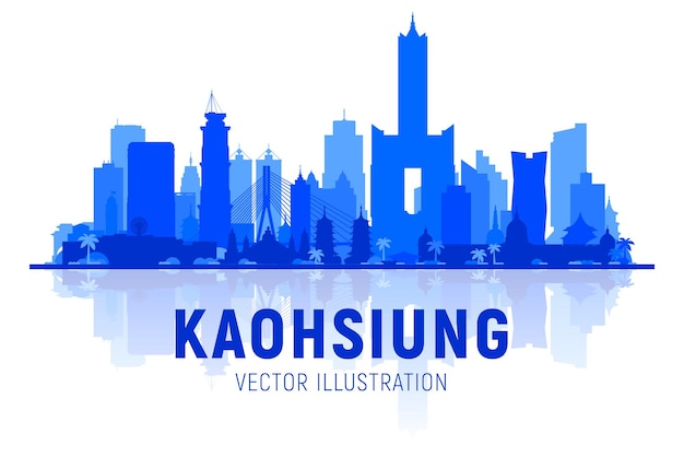 Kaohsiung Taiwan skyline silhouette with panorama in sky background Vector Illustration Business travel and tourism concept with modern buildings Image for banner or website