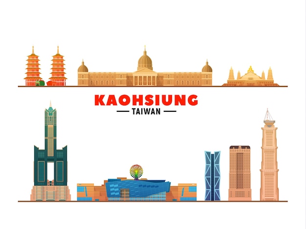 Kaohsiung Taiwan top landmarks at background Vector Illustration Business travel and tourism concept with modern buildings Image for banner or web site