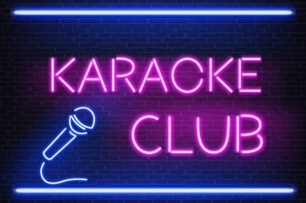 Karaoke club glowing bright neon light signboard 