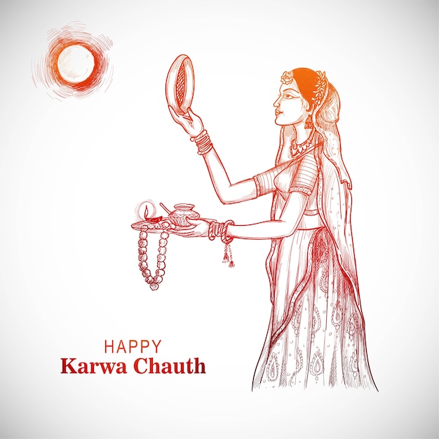 Karwa chauth festival card with indian woman