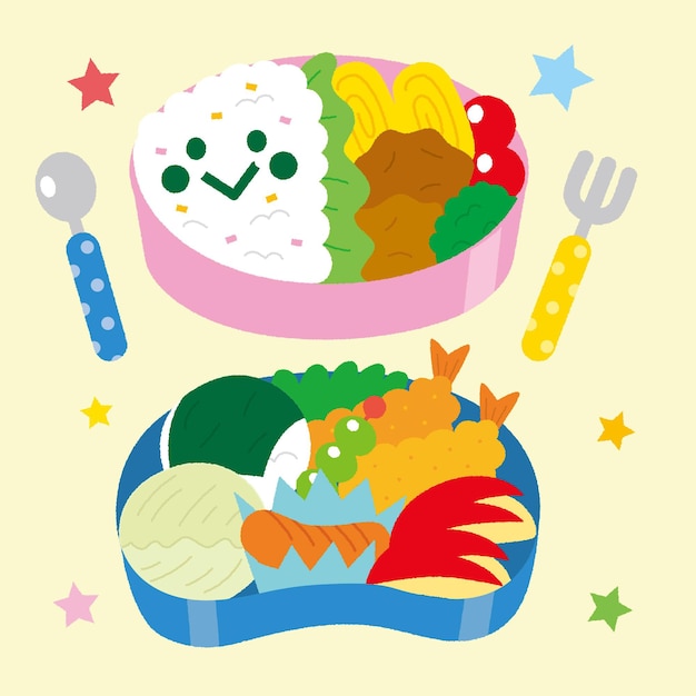 Kawaii bento box illustration