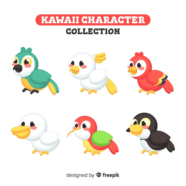 Free Vector kawaii birds collection