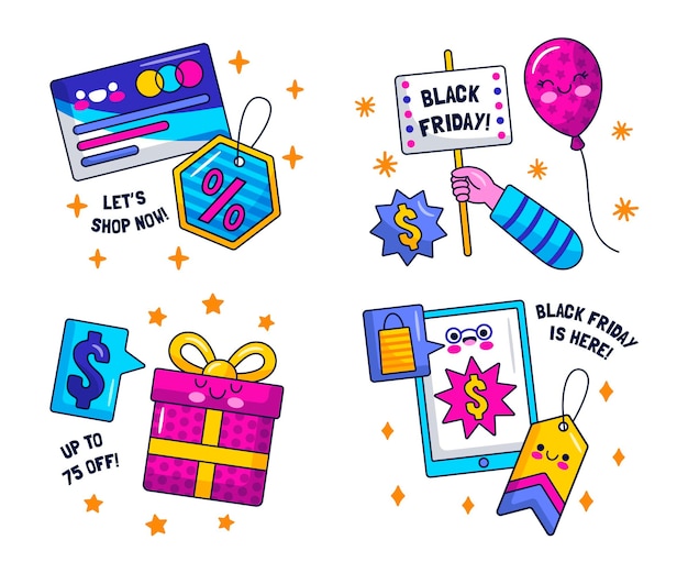 Kawaii black friday sticker set